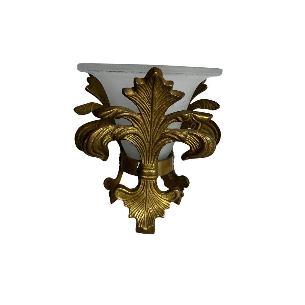 Vintage Fleur De Lis Trio brass candle holder w/ frosted glass insert 5"x41/4"